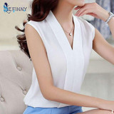 EFINNY Spring Summer Women Chiffon Blouses Sleeveless V neck Office Lady Sexy Top Female Blusas