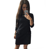 EF Women Bow Mini Dresses 2016 New Arrival Winter Spring Straight Casual Dress Three Quarter Sleeves Solid Dress TJ70