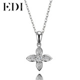 EDI Flower Star Natural Diamond H/SI Wedding Pendants For Women Soild 18K White Gold Fine Jewelry Pendant 16' Necklace Chain