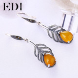 EDI 925 Sterling Silver Feather Natural Stone Drop Dangle Earrings for Women Vintage Sterling Silver Jewelry Wedding Earrings EDI 925 Sterling Silver Feather Natural Stone Drop Dangle Earrings for Women Vintage Sterling Silver Jewelry Wedding Earrings