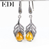 EDI 925 Sterling Silver Feather Natural Stone Drop Dangle Earrings for Women Vintage Sterling Silver Jewelry Wedding Earrings EDI 925 Sterling Silver Feather Natural Stone Drop Dangle Earrings for Women Vintage Sterling Silver Jewelry Wedding Earrings