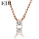EDI Classic 0.1ct Princess Cut Natural Diamond Wedding Pendant For Women 18K Solid Rose Gold Pendant 16' Necklace Chain Jewelry