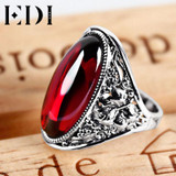EDI 925 Sterling Silver Natural Garnet Adjustable Ring for Women Vintage Classic Sterling Silver Jewelry Wedding Rings