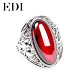 EDI 925 Sterling Silver Natural Garnet Adjustable Ring for Women Vintage Classic Sterling Silver Jewelry Wedding Rings