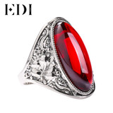 EDI 925 Sterling Silver Natural Garnet Adjustable Ring for Women Vintage Classic Sterling Silver Jewelry Wedding Rings
