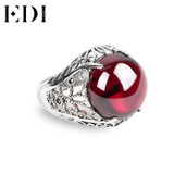 EDI 100% 925 Sterling Silver rings Vintage palace rings for women Retro round garnet Resizable Ring party gift fine jewelry
