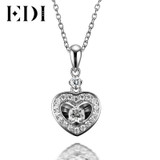 EDI 18K Solid White Gold Diamond Wedding Pendant Real Natural Diamond Heart Pendants For Women 16' Necklace Chain Fine Jewelry