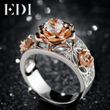 EDI 6mm Natural Topaz 925 Sterling Silver Jewelry Gemstone Ring For Women Rose Flower Bands Sterling-silver-jewelry