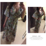 DOMODA Floral Printed Maxi Dress Women Loose Wrap Tie Waist Casual Summer Dresses Long Ladies Butterfly Vestidos Robe Female