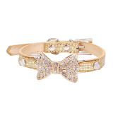 Dog Collar Bling Crystal Bow Leather Pet Collar Puppy Choker Cat Necklace XS S M