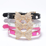 Dog Collar Bling Crystal Bow Leather Pet Collar Puppy Choker Cat Necklace XS S M