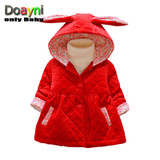 Doayni Baby 2017 Winter Jackets For Baby Girl Long Sleeve Hooded Coat Thick Warm Rabbit Baby Girl Cotton Clothing Infant