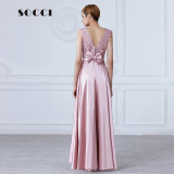 SOCCI Weekend Long Satin Lace Evening dress 2017 Mother of the Bride Dresses Crystal Sashes vestido de festa Formal Party Gowns