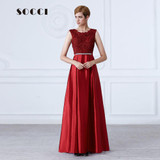 SOCCI Weekend Long Satin Lace Evening dress 2017 Mother of the Bride Dresses Crystal Sashes vestido de festa Formal Party Gowns