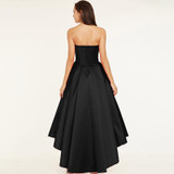 SOCCI Weekend Sweetheart Prom Dresses Sleeveless Black Satin A Line Dress Women Asymmetry Evening Party Formal Hi/Low Gowns Robo