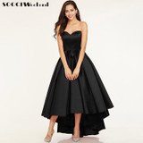SOCCI Weekend Sweetheart Prom Dresses Sleeveless Black Satin A Line Dress Women Asymmetry Evening Party Formal Hi/Low Gowns Robo