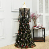 SOCCI Weekend Elegant Evening Dress Embroidery Flower Long Sleeves Black Women abendkleid Formal Wedding Party Dresses Prom Gown