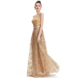 SOCCI Weekend 2017 Vintage Gold Embroidery Evening Dresses V Back Lace Up Modest Formal Prom Party Wedding Gowns abendkleider