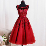 SOCCI Tulle Lace Appliques Short Cocktail Dresses Zipper Back A-line Formal Wedding Party Dress Pearls Beading Reception Gowns