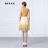 SOCCI New Tulle Lace Gold Cocktail Dress  short Mother of the Bride Dresses Formal Prom gowns wedding party Vestidos de coctel