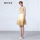 SOCCI New Tulle Lace Gold Cocktail Dress  short Mother of the Bride Dresses Formal Prom gowns wedding party Vestidos de coctel