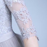 SOCCI Grey Short Cocktail Dresses 2017 Three Quarter Sleeves Tulle Lace Prom Dress Formal Wedding Party Gown Vestidos de curtos