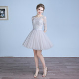 SOCCI Grey Short Cocktail Dresses 2017 Three Quarter Sleeves Tulle Lace Prom Dress Formal Wedding Party Gown Vestidos de curtos