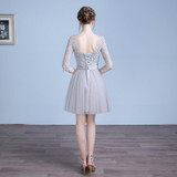 SOCCI Grey Short Cocktail Dresses 2017 Three Quarter Sleeves Tulle Lace Prom Dress Formal Wedding Party Gown Vestidos de curtos
