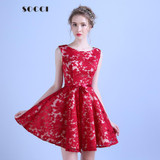 SOCCI  Short Cocktail Dresses Soiree Wine Red Lace mini Prom Dress Vestidos de girls Banquet Zipper Back Wedding Party Reception