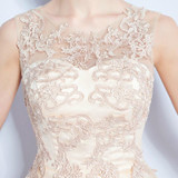 SOCCI 2017 Elegant Tulle Lace Cocktail Dresses Lace up Back Knee length Champagne Prom Dress for Women Bride Wedding Party
