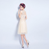 SOCCI 2017 Elegant Tulle Lace Cocktail Dresses Lace up Back Knee length Champagne Prom Dress for Women Bride Wedding Party