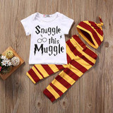 Snuggle this Muggle Baby Boys Girls Romper Pants Hat 3Pcs Outfit Set Clothes