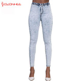 Snowflake Skinny Stretching Jeans Women With Elastic Waist Pencil Jeans Stretch Female Narrow Pencil Thin Slim Pants large size