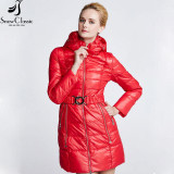 SnowClassic Woman Winter Jackets Sashes Hooded parkas Winter Coats Parka female Quilted Coat fashion women hot sale 2017