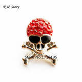 Snap Buttons Fit DIY Press Bracelets Red Rhinestone Skull Snap Button Charms New 2017