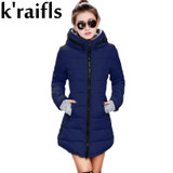 k'raifls Womens Winter Jackets Navy and Black New Long Down Cotton Parka Female Jacket Coat Plus Size Slim Casual Outwear 2017