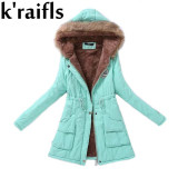 k'raifls Warm Parkas Women Coat Fashion Autumn Winter Jacket Women Fur Collar Long Parka Plus Size Hoodies Casual Cotton Outwear