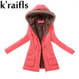 k'raifls Warm Parkas Women Coat Fashion Autumn Winter Jacket Women Fur Collar Long Parka Plus Size Hoodies Casual Cotton Outwear