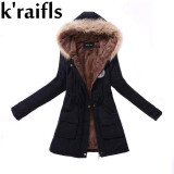 k'raifls Warm Parkas Women Coat Fashion Autumn Winter Jacket Women Fur Collar Long Parka Plus Size Hoodies Casual Cotton Outwear