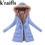k'raifls Warm Parkas Women Coat Fashion Autumn Winter Jacket Women Fur Collar Long Parka Plus Size Hoodies Casual Cotton Outwear