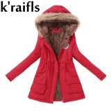 k'raifls Warm Parkas Women Coat Fashion Autumn Winter Jacket Women Fur Collar Long Parka Plus Size Hoodies Casual Cotton Outwear