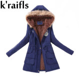 k'raifls Warm Parkas Women Coat Fashion Autumn Winter Jacket Women Fur Collar Long Parka Plus Size Hoodies Casual Cotton Outwear