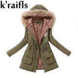 k'raifls Warm Parkas Women Coat Fashion Autumn Winter Jacket Women Fur Collar Long Parka Plus Size Hoodies Casual Cotton Outwear