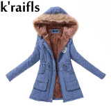 k'raifls Warm Parkas Women Coat Fashion Autumn Winter Jacket Women Fur Collar Long Parka Plus Size Hoodies Casual Cotton Outwear