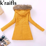 k'raifls Warm Parkas Women Coat Fashion Autumn Winter Jacket Women Fur Collar Long Parka Plus Size Hoodies Casual Cotton Outwear