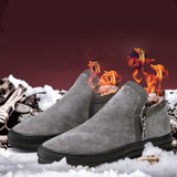JUNJARM Mens Chelsea Boots Winter Waterproof Men Snow Boots Zipper Pig Suede Male Ankle Boots Men Warm Snowboots Large Size 47