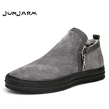 JUNJARM Mens Chelsea Boots Winter Waterproof Men Snow Boots Zipper Pig Suede Male Ankle Boots Men Warm Snowboots Large Size 47