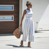 Jumpsuit Summer Women Sleeveless Striped Jumpsuit Casual Clubwear Wide Leg Elegant Pants Outfit Jumpsuit combinai F#J06