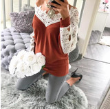 jumper Autumn 2017 Women long sleeve sexy sweater female Lace stitching casual wool bottoming sweater women sweater pullover