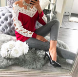 jumper Autumn 2017 Women long sleeve sexy sweater female Lace stitching casual wool bottoming sweater women sweater pullover